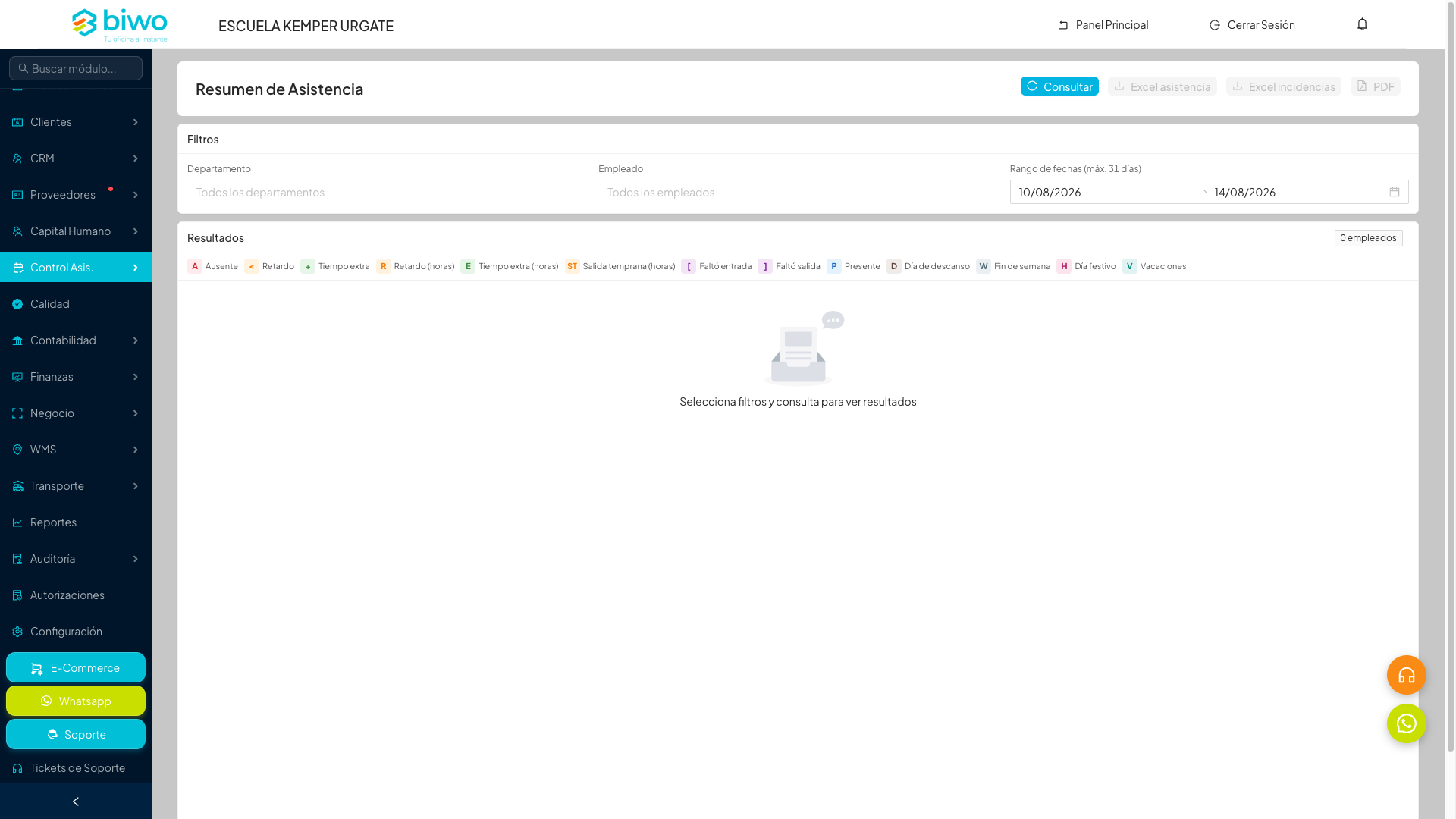 Imagen temporal del módulo Relojes Checadores en BIWO ERP